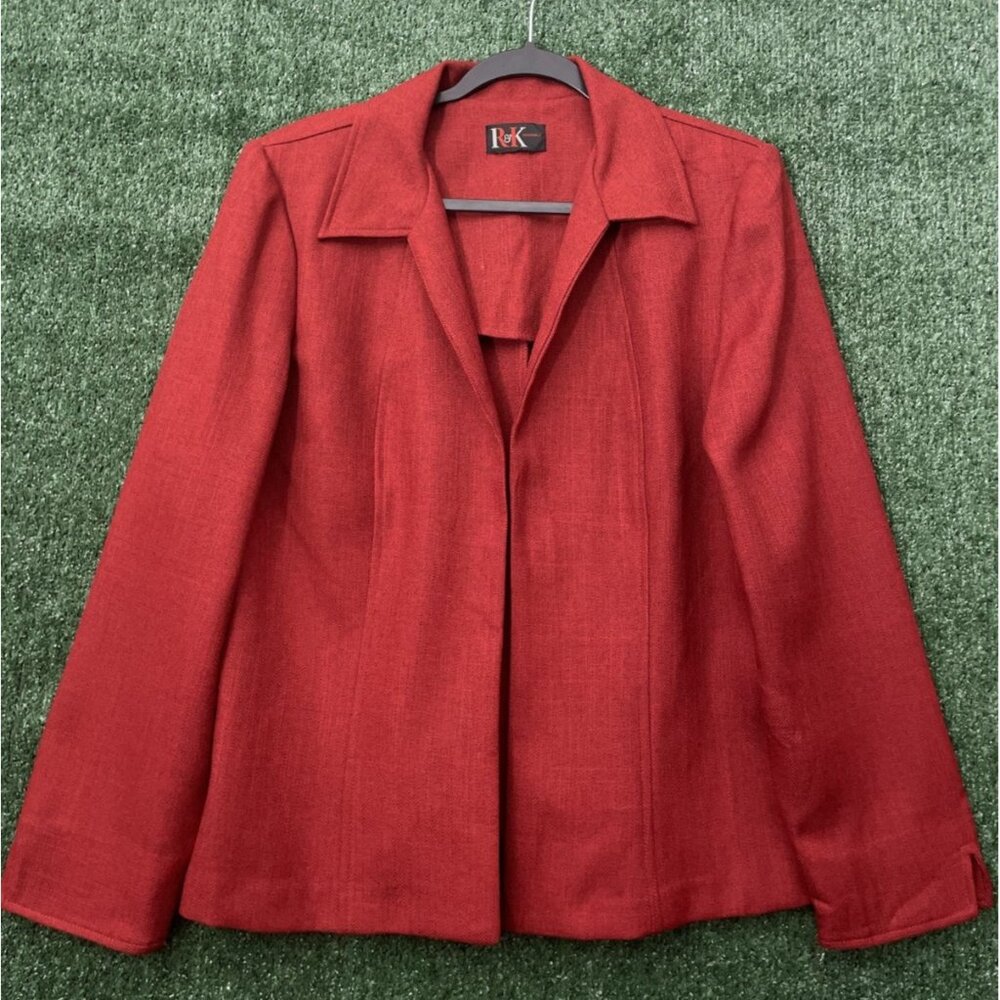 R & K Originals Blazer Women's Size Large Red Business Open Jacket Solid